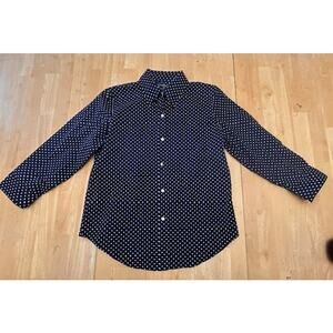 Lauren Ralph Lauren Women Petite Medium Blue Polka Dot Cotton Non Iron Button Up